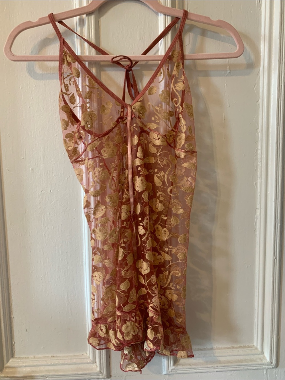 Sheer Floral Top in Dusty Rose Pink with Gold Foil Floral Details